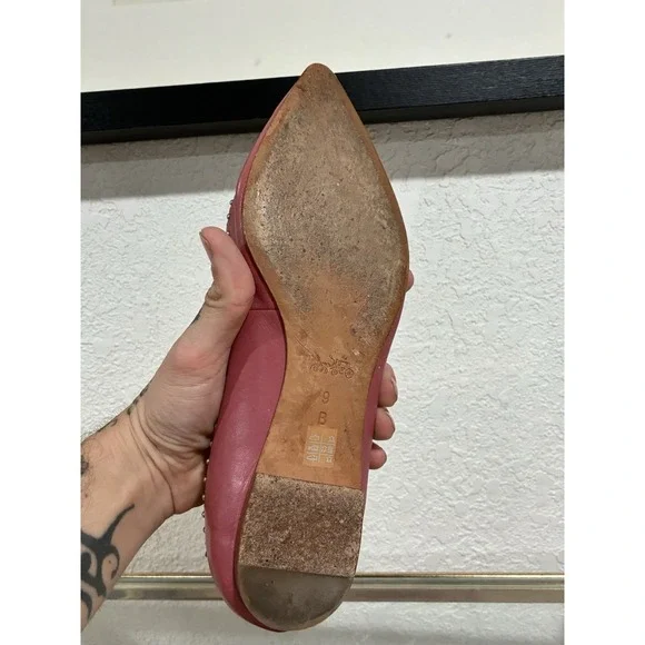 Coach 'Jody' Pink Studded Leather Strap Pointed Toe Ballet Flats Size 9B - Picture 12 of 14